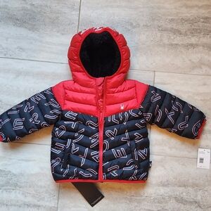 Red and Black Hooded Puffer Jacket